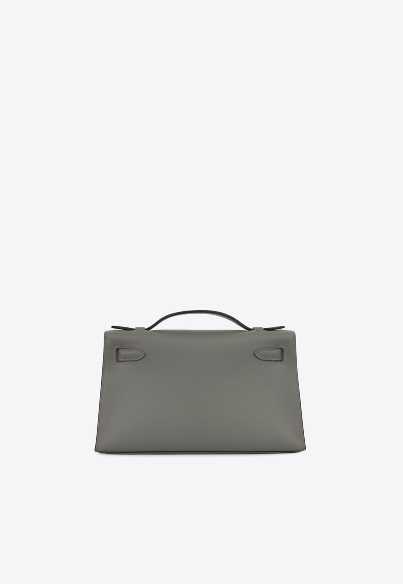 Hermès Kelly Pochette Clutch Bag in Gris Meyer Swift with Gold Hardware