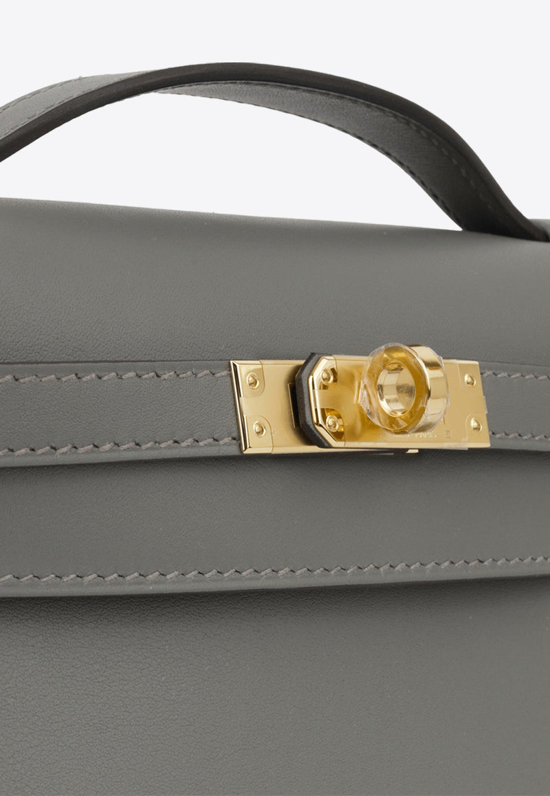 Hermès Kelly Pochette Clutch Bag in Gris Meyer Swift with Gold Hardware