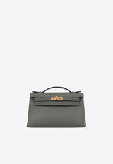 Hermès Kelly Pochette Clutch Bag in Gris Meyer Swift with Gold Hardware