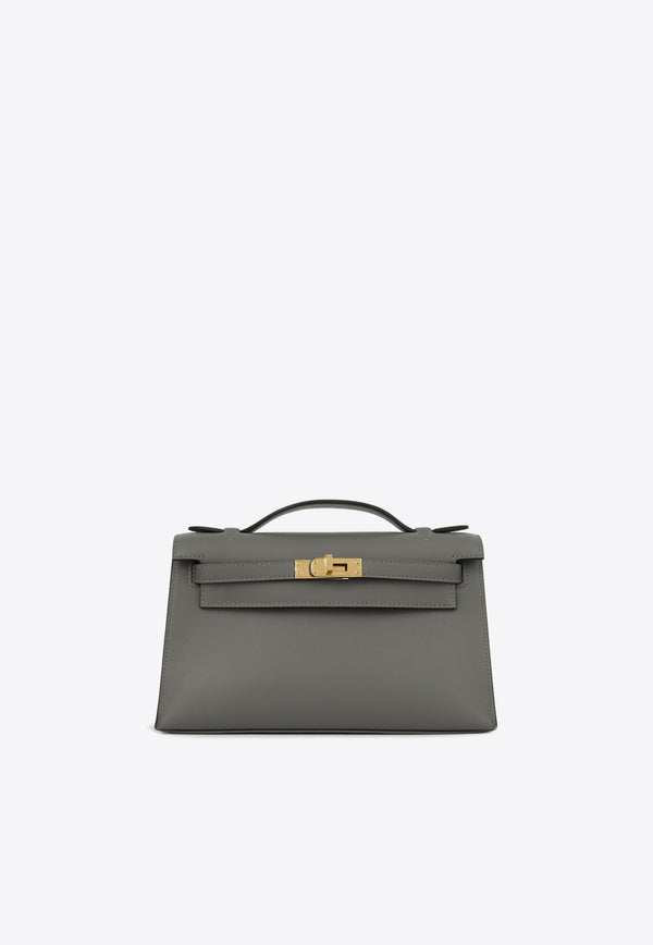 Hermès Kelly Pochette Clutch Bag in Gris Meyer Swift with Gold Hardware