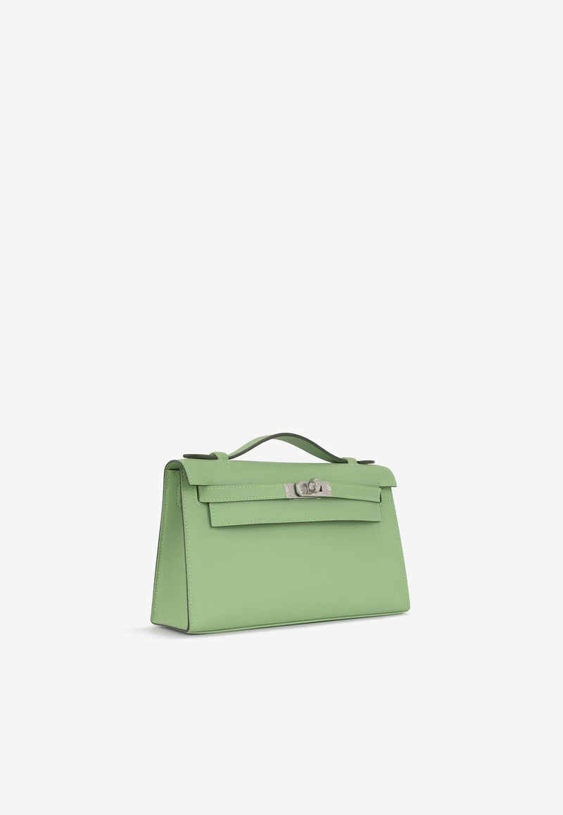 Hermès Kelly Pochette Clutch Bag in Vert Criquet Swift Leather with Palladium Hardware