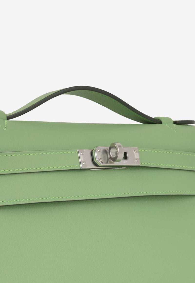 Hermès Kelly Pochette Clutch Bag in Vert Criquet Swift Leather with Palladium Hardware