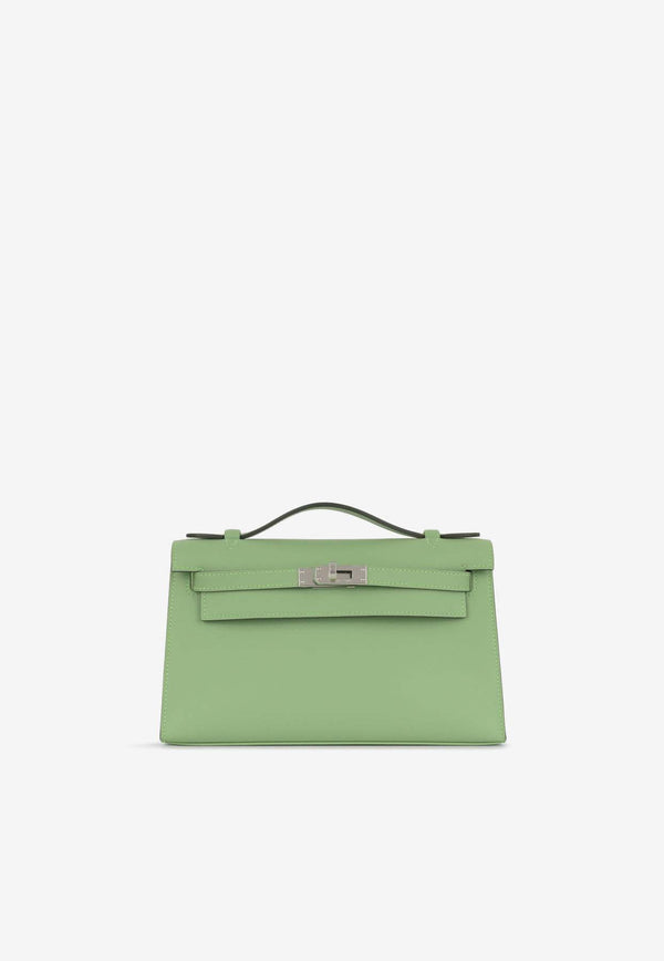 Hermès Kelly Pochette Clutch Bag in Vert Criquet Swift Leather with Palladium Hardware