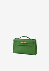 Hermès Kelly Pochette Clutch Bag in Vert Yucca Swift with Gold Hardware