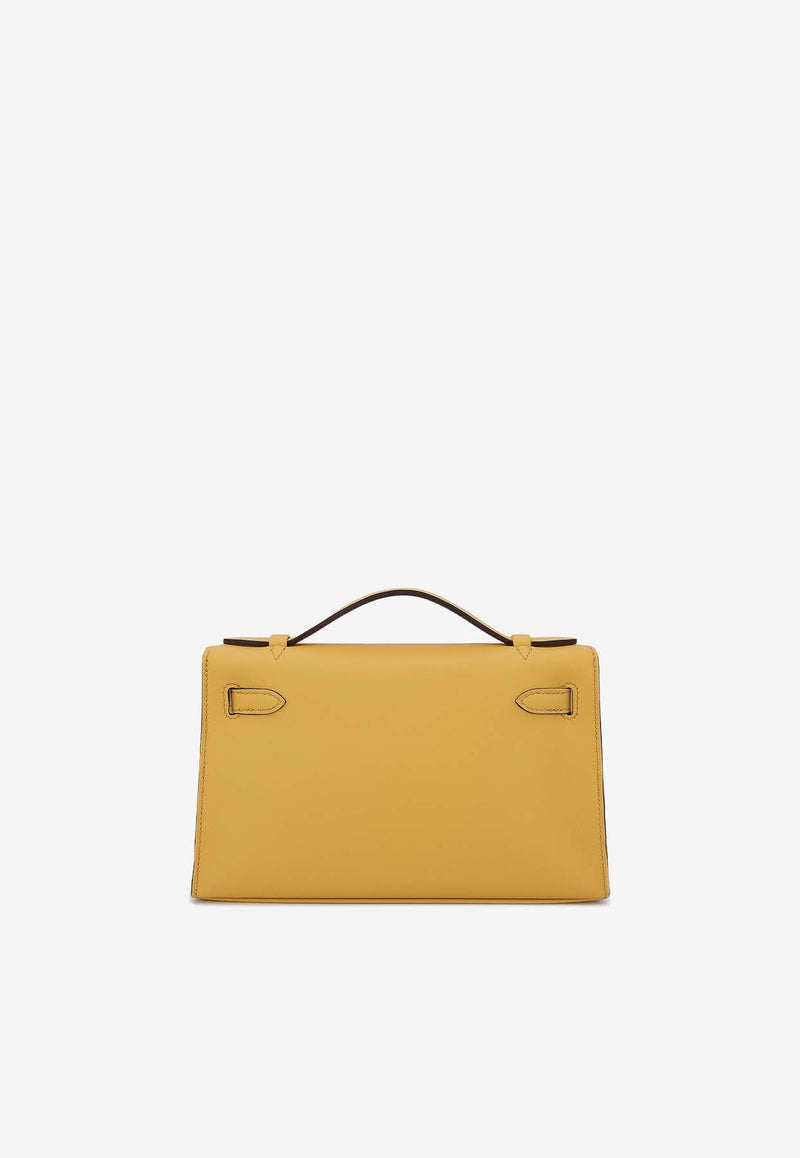 Kelly Pochette Clutch Bag in Sun Swift Leather with Palladium Hardware