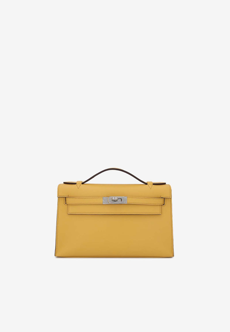 Kelly Pochette Clutch Bag in Sun Swift Leather with Palladium Hardware