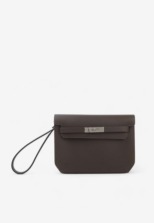 Kelly Depeches 25 Pouch in Ebene Epsom with Palladium Hardware