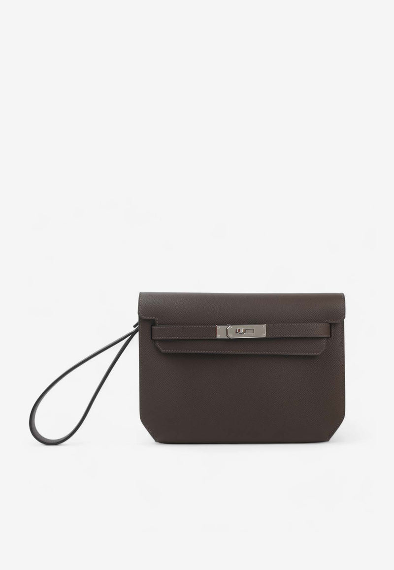 Kelly Depeches 25 Pouch in Ebene Epsom with Palladium Hardware