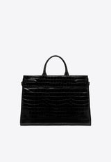 Tom Ford Large Whitney Top Handle Bag in Croc Embossed Leather L1785-LCL403X 1N001 Black