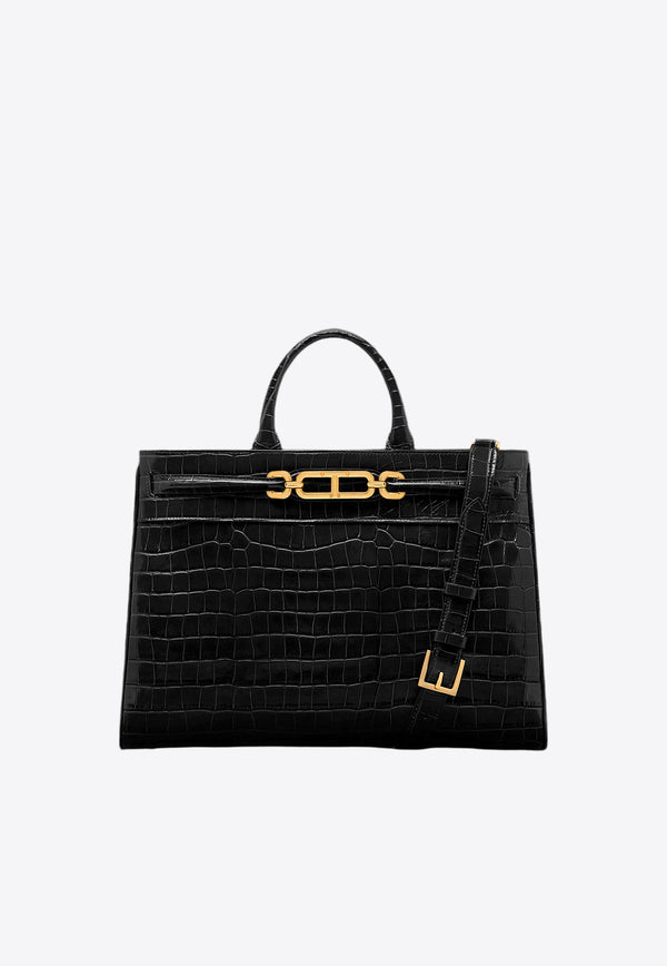 Tom Ford Large Whitney Top Handle Bag in Croc Embossed Leather L1785-LCL403X 1N001 Black