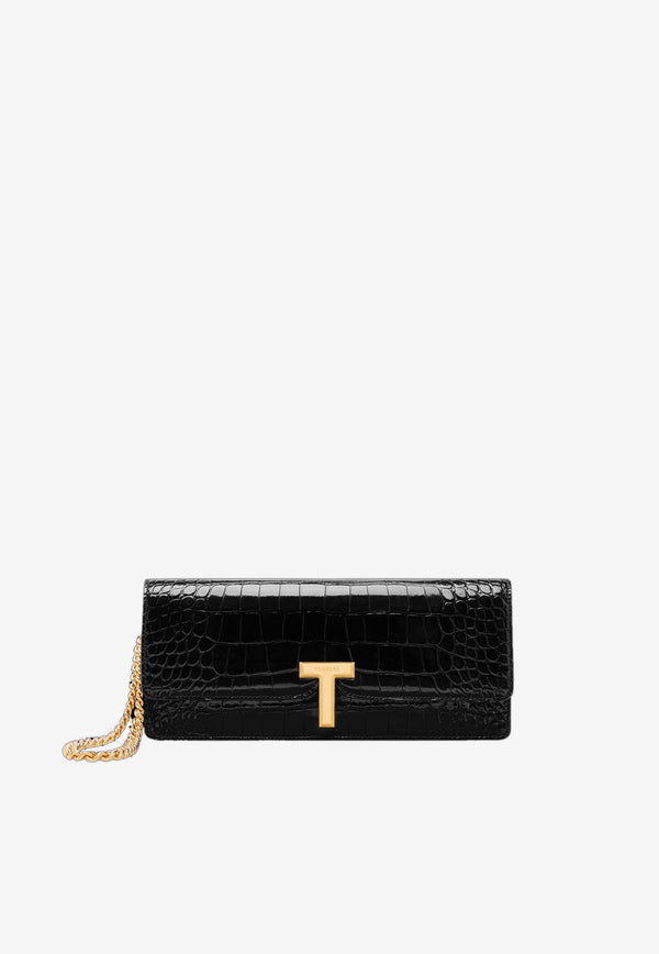 Tom Ford Wallis Croc Embossed Leather Clutch L1837-LCL395X 1N001 Black