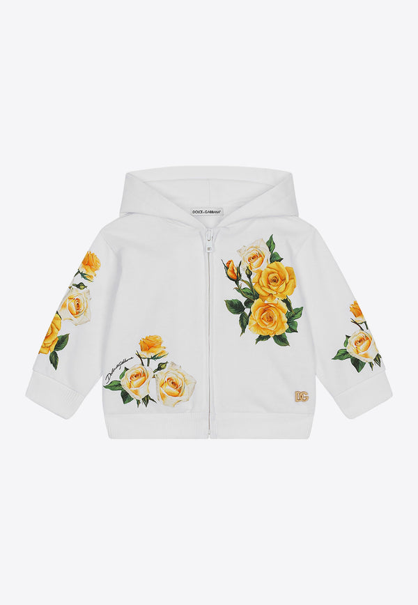 Dolce 
Gabbana Kids Baby Girls Rose Print Zip-Up Hoodie L2JW9X G7K6R HA3VO White