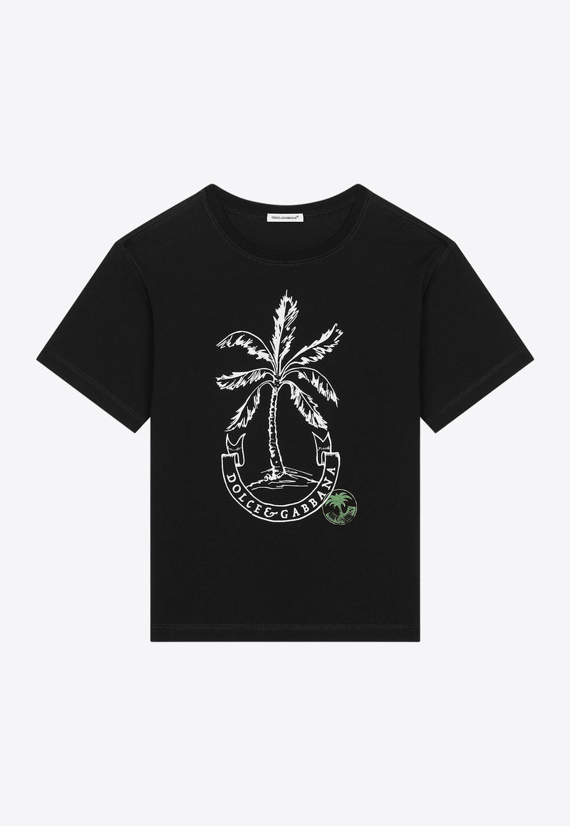 Dolce 
Gabbana Kids Boys Palm Tree Print T-shirt L4JTEY G7K8Z N0000 Black