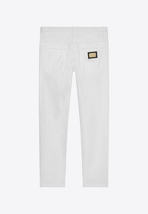 Dolce 
Gabbana Kids Girls Logo Straight Jeans L52F28 LDC23 S9000 White