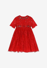 Dolce 
Gabbana Kids Girls Gemstone-Embellished Lace Dress L53DQ9 G7K3M R2254