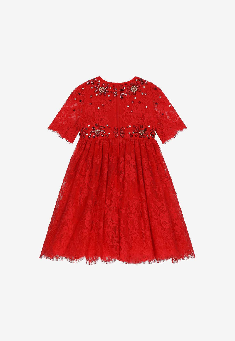 Dolce 
Gabbana Kids Girls Gemstone-Embellished Lace Dress L53DQ9 G7K3M R2254