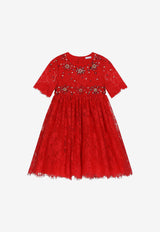 Dolce 
Gabbana Kids Girls Gemstone-Embellished Lace Dress L53DQ9 G7K3M R2254