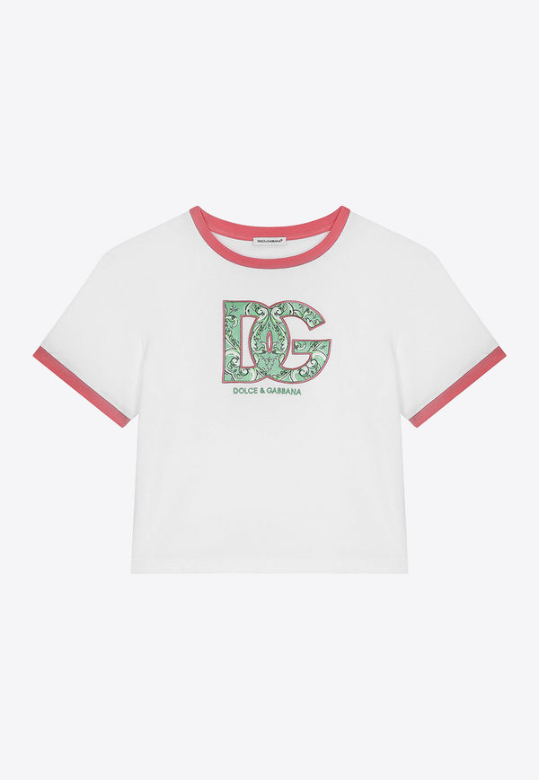 Dolce 
Gabbana Kids Girls Logo Patch T-shirt L5JTNE G7M6E W0800 White