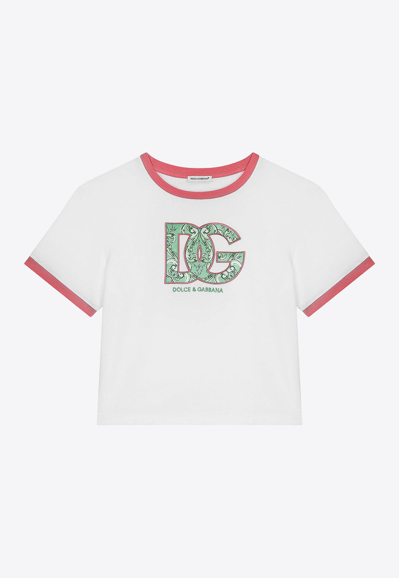 Dolce 
Gabbana Kids Girls Logo Patch T-shirt L5JTNE G7M6E W0800 White