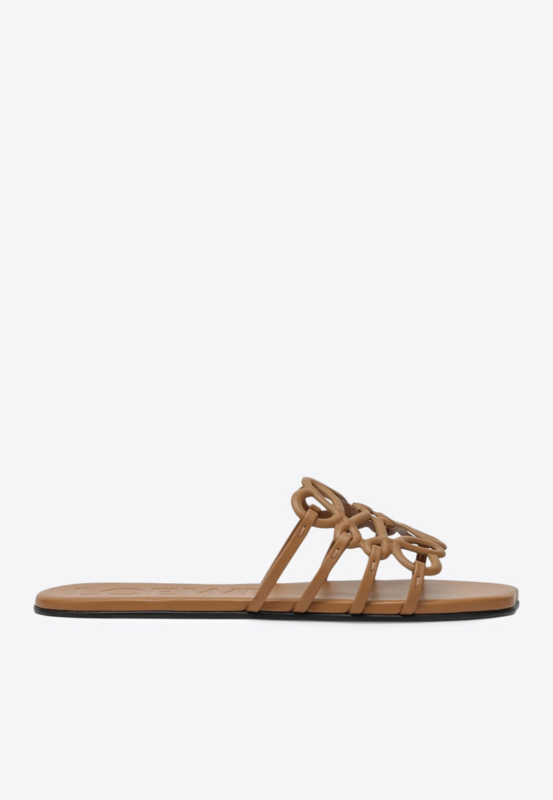 Loewe Petal Anagram Leather Flat Sandals Camel LLSP465X08LE/Q_LOEW-3150