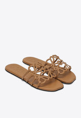 Loewe Petal Anagram Leather Flat Sandals Camel LLSP465X08LE/Q_LOEW-3150