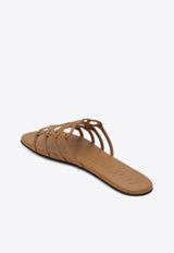 Loewe Petal Anagram Leather Flat Sandals Camel LLSP465X08LE/Q_LOEW-3150