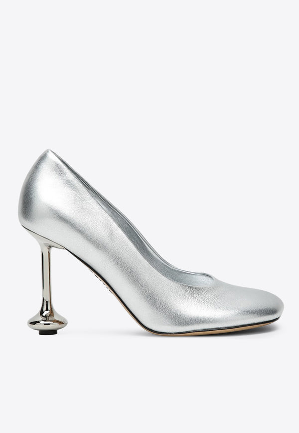 Loewe Toy 90 Laminated Leather Pumps Silver LLSTS01X13LE/Q_LOEW-1160