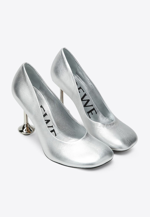 Loewe Toy 90 Laminated Leather Pumps Silver LLSTS01X13LE/Q_LOEW-1160