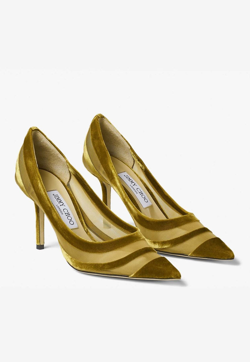 Jimmy Choo Love 85 Pumps in Flocked Velvet Mesh LOVE 85 FSK CITRINE/GOLD