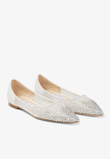 Jimmy Choo Love Flat Crystal Mesh Pointed-Toe Flats LOVE FLAT NYT WHITE/CRYSTAL