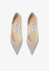 Jimmy Choo Love Flat Crystal Mesh Pointed-Toe Flats LOVE FLAT NYT WHITE/CRYSTAL