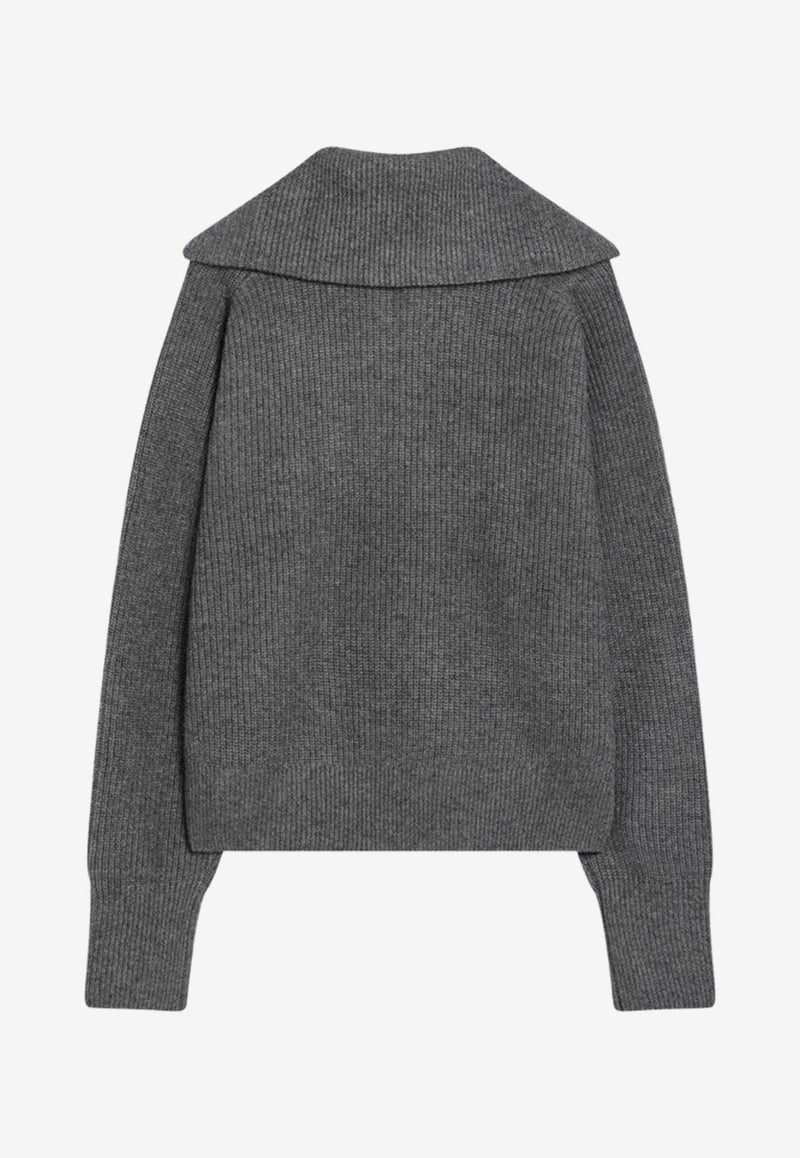 Maison Kitsuné Half-Zip Wool-Blend Sweater Gray LW00809KT1093/P_KIT-H131