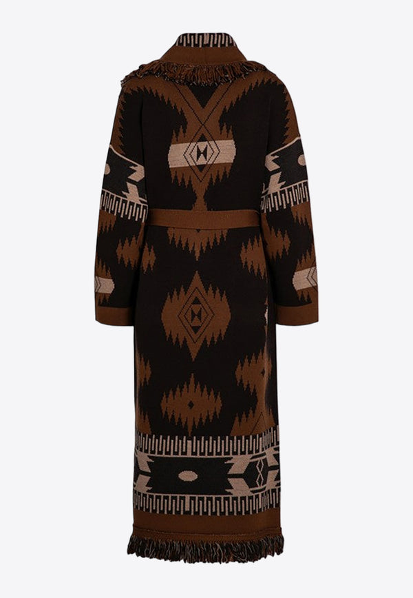 Alanui Iconic Jacquard Fringed Cardigan Brown LWHQ003E24KNI002/P_ALANU-6E61