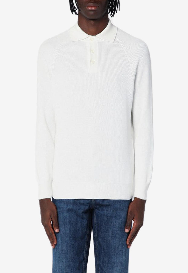 Brunello Cucinelli Rib Knit Long-Sleeved Polo T-shirt White M29400105CO/P_CUCIN-CO312