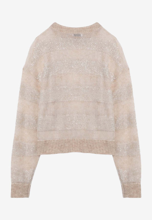 Brunello Cucinelli Mohair Blend Striped Sweater Beige M2I773700WO/P_CUCIN-CFE34