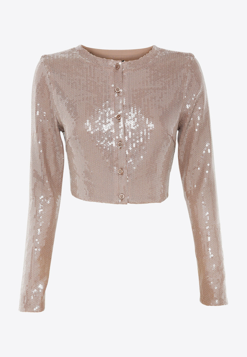 Mossman Celestial Sequined Cropped Cardigan Beige M96502BEIGE