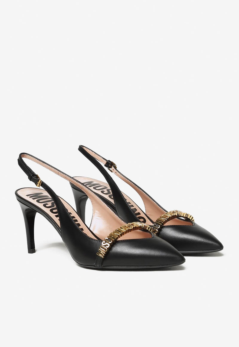 Moschino 80 Logo Lettering Slingback Pumps MA10047C1HMF0000 VITELLO NERO