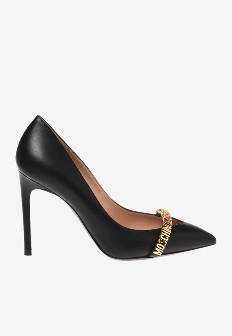 Moschino 100 Logo Pumps in Leather MA1005AC1HMF0000 VITELLO NERO Black