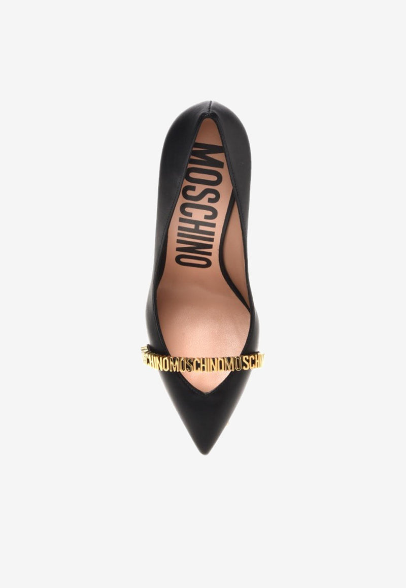 Moschino 100 Logo Pumps in Leather MA1005AC1HMF0000 VITELLO NERO Black