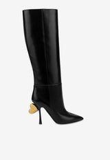 Moschino Sweet Hearts 100 Leather Knee-High Boots MA2601AC1LMD5000 ANTIK NERO Black