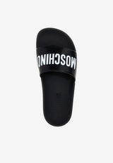 Moschino Logo Pool Slides MA28022G1HM10000 PVC NERO LOGO BIANCO Black