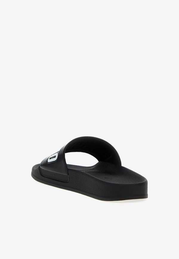 Moschino Logo Pool Slides MA28022G1HM10000 PVC NERO LOGO BIANCO Black