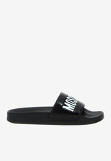 Moschino Logo Pool Slides MA28022G1HM10000 PVC NERO LOGO BIANCO Black