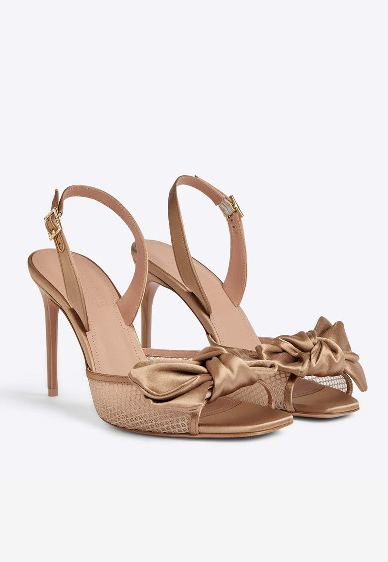 Malone Souliers Maera 90 Satin Rose-Applique Sandals MAERA 90-1 NUDE/MUSHROOM