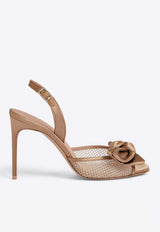 Malone Souliers Maera 90 Satin Rose-Applique Sandals MAERA 90-1 NUDE/MUSHROOM