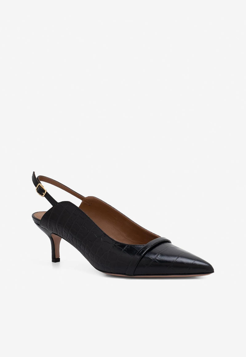 Malone Souliers Marion 45 Slingback Pumps in Croc-Embossed Leather Black MARION 45-44 BLACK/BLACK