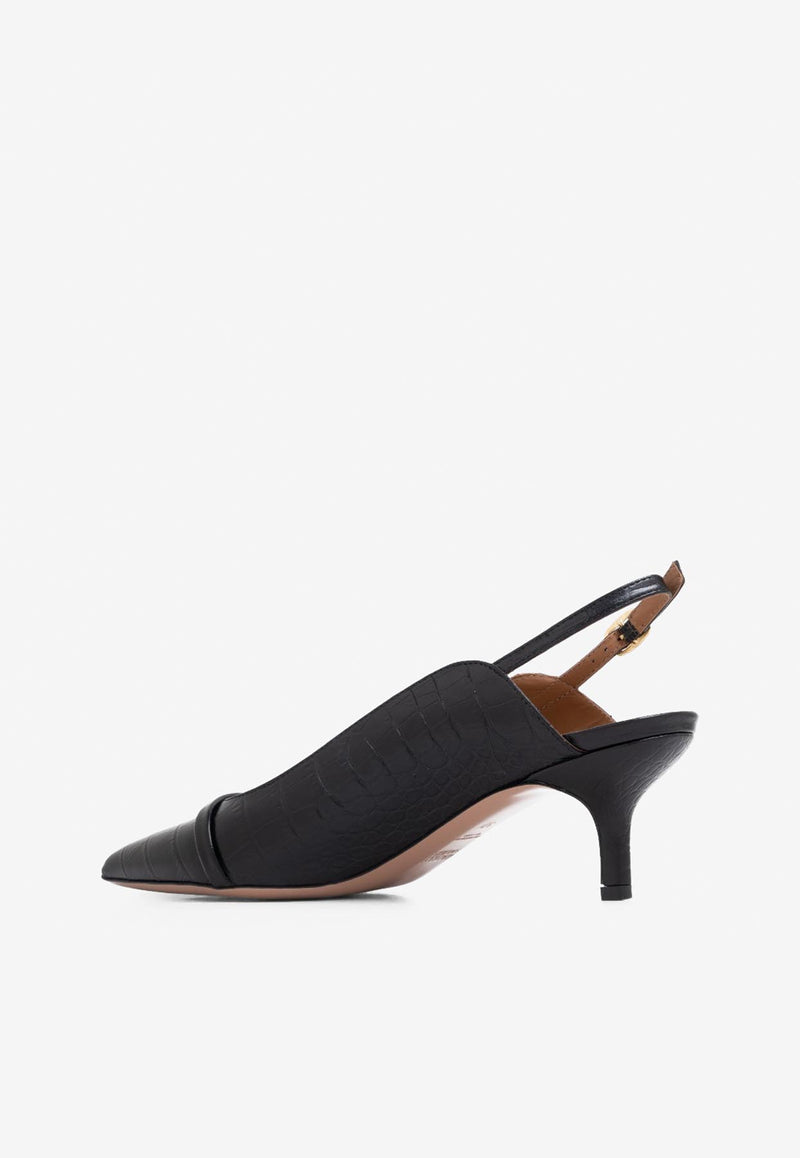 Malone Souliers Marion 45 Slingback Pumps in Croc-Embossed Leather Black MARION 45-44 BLACK/BLACK