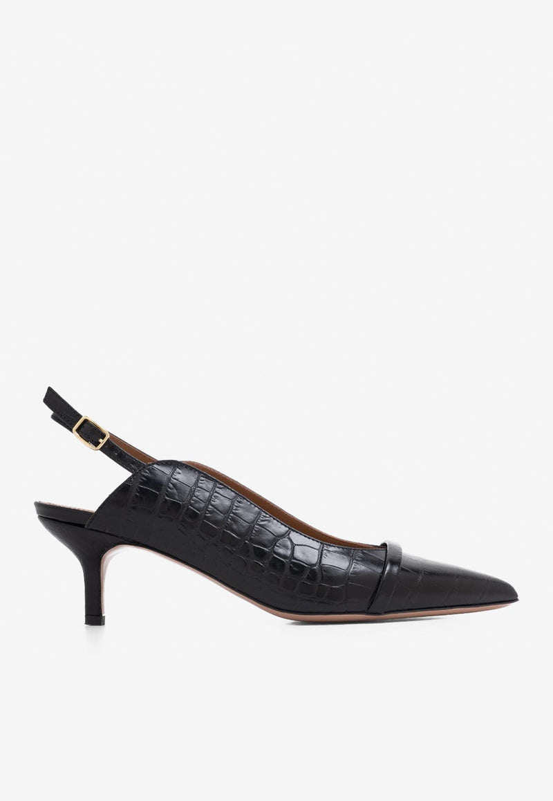 Malone Souliers Marion 45 Slingback Pumps in Croc-Embossed Leather Black MARION 45-44 BLACK/BLACK