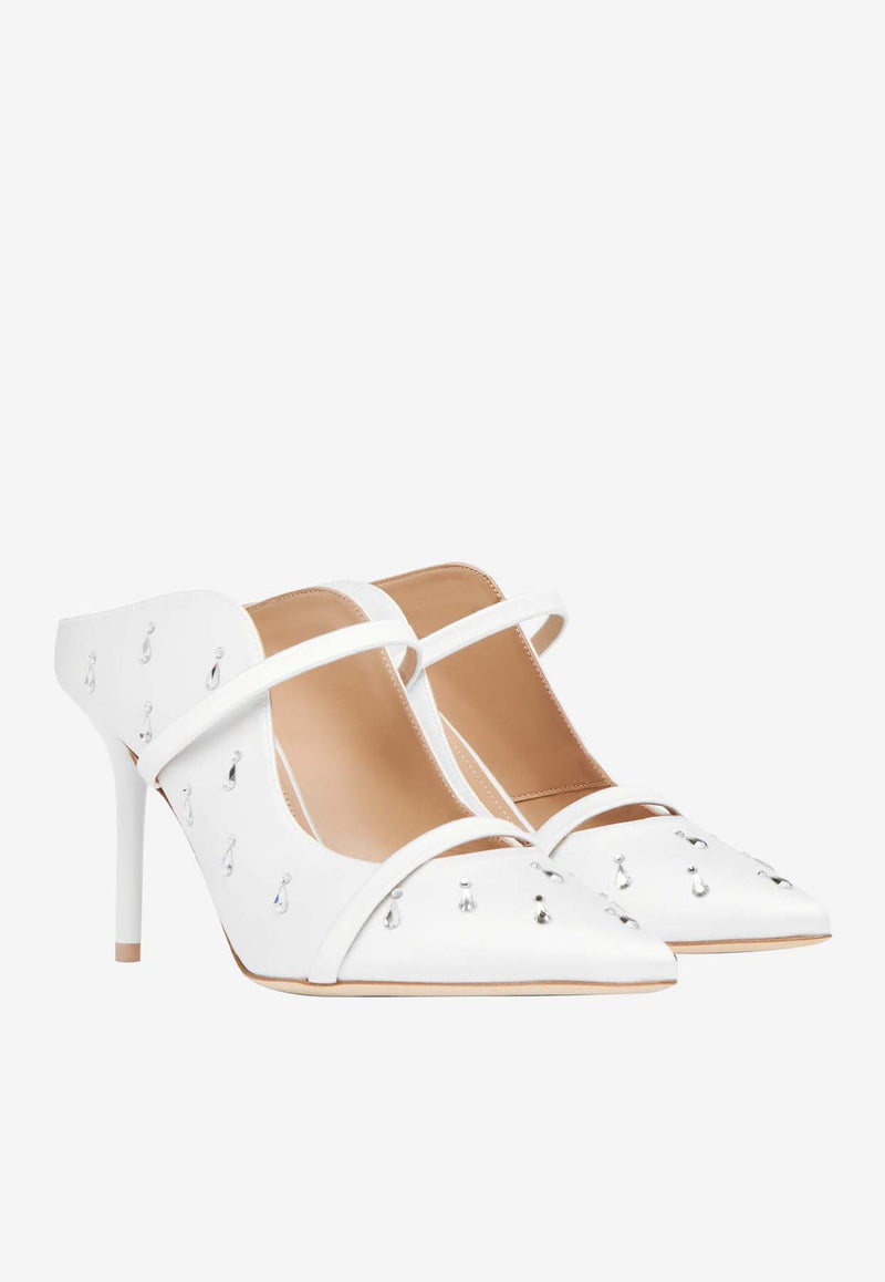 Malone Souliers Maureen 85 Crystal-Embellished Satin Mules MAUREEN 85-264 WHITE/WHITE White