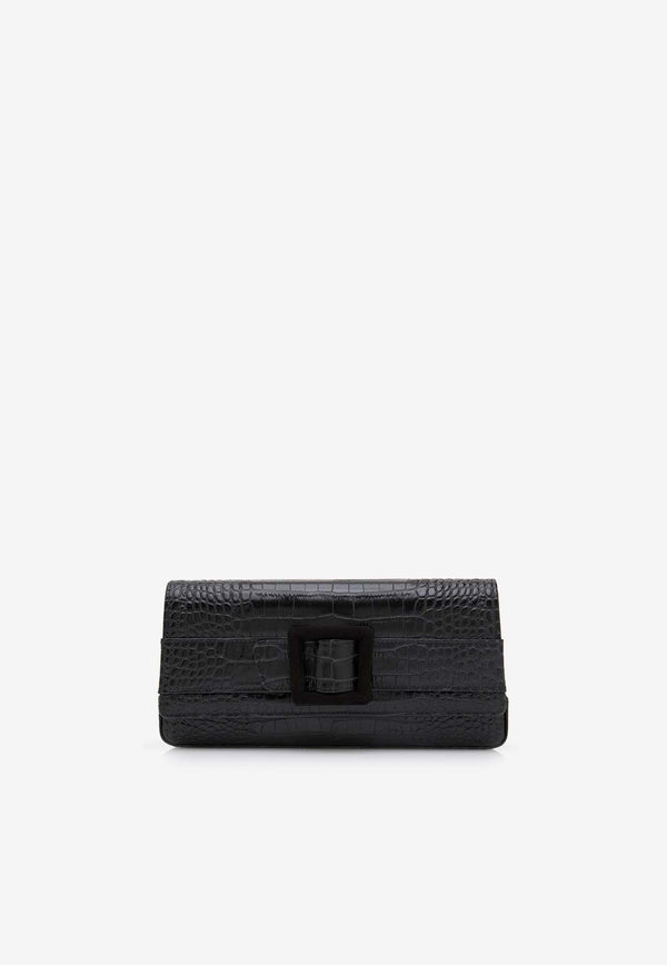 Manolo Blahnik Maygot Croc-Embossed Leather Clutch  MAYGOT BLACK 0015 1645-0004